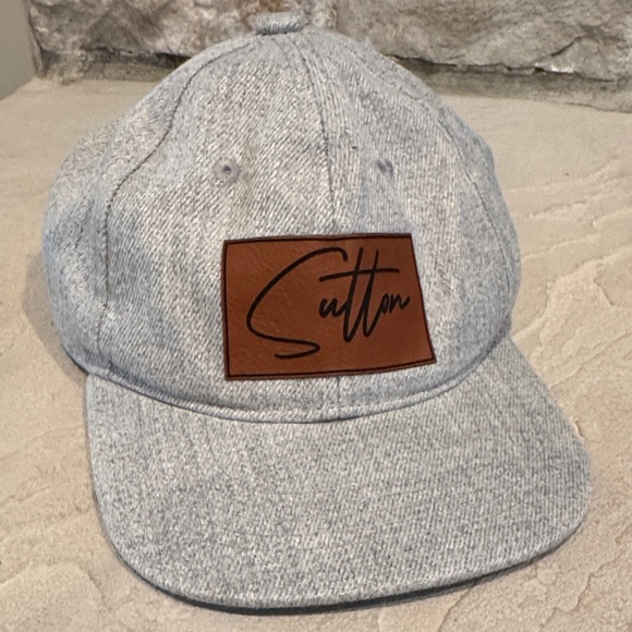 6mth-3 years Personalized Gray Cap with Brown Patch name Sutton. - Picture 1 of 3